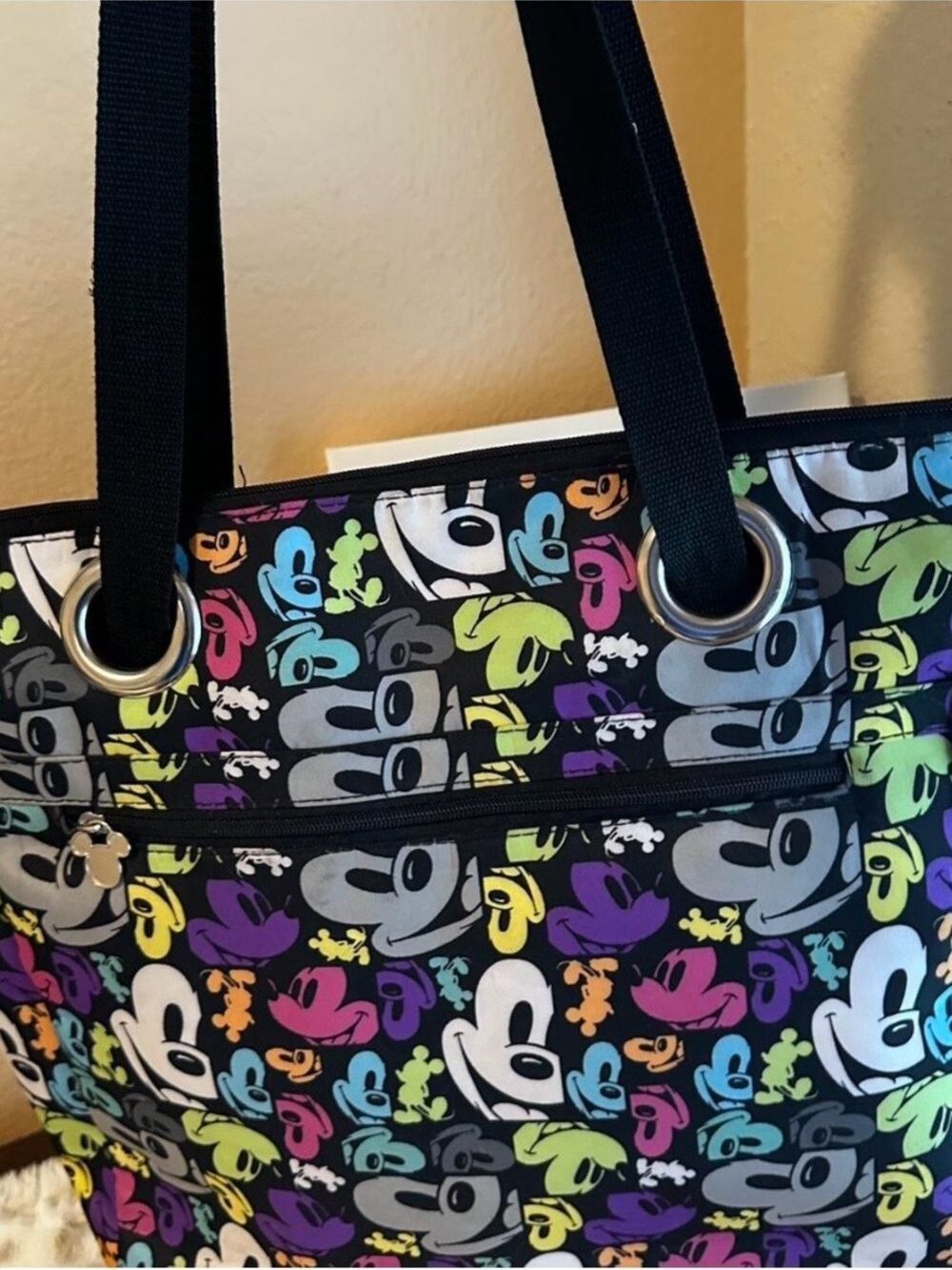 Disney Black Tote with Multicolor Mickey Faces - Picture 3 of 3